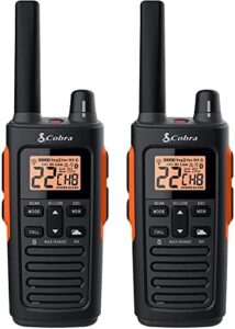 Cobra RX680 Waterproof Walkie Talkies for Adults - Rechargeable, 60 Preset Channels, Long Range 38-Mile Two-Way Radio Set (2-Pack),Black and Orange