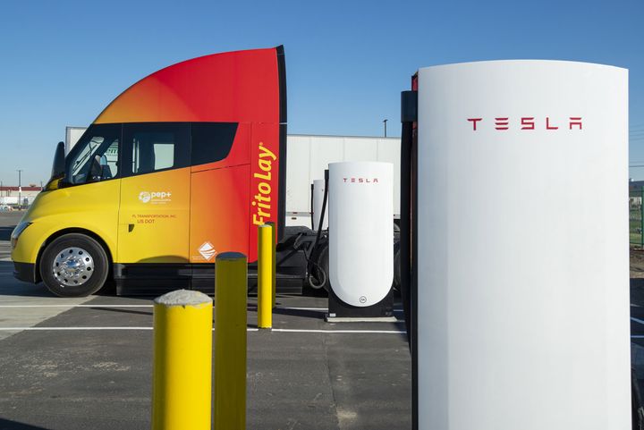 The Modesto facility has four Tesla 750kW charging stations to provide the Semis with up to 400...