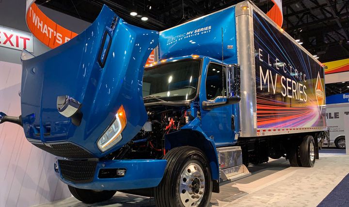 A new grant program will help with the adoption of zero-emission Class 6 and 7 trucks, such as this International eMV. - Photo: Deborah Lockridge