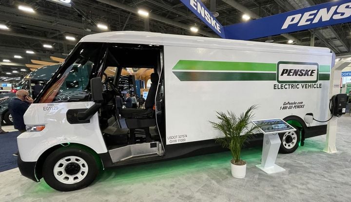 Electric penske cargo van on expo floor