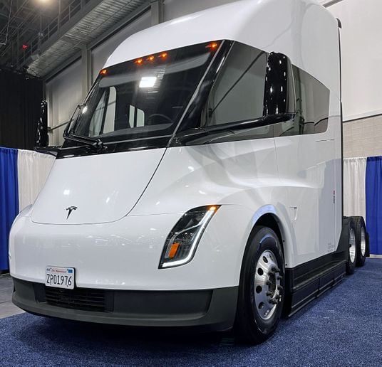 Tesla Semi electric truck on show floor at ACT Expo