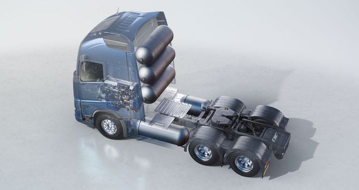 Illustration of Volvo truck with hydrogen system