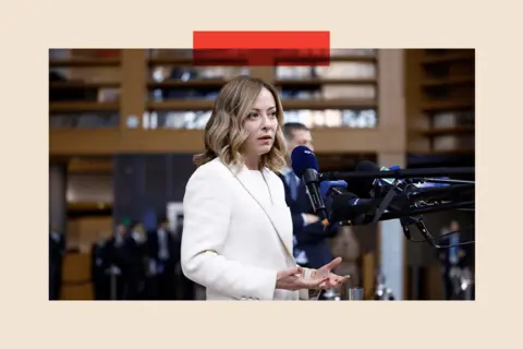 Getty Images Italian Prime Minister Giorgia Meloni addresses reporters