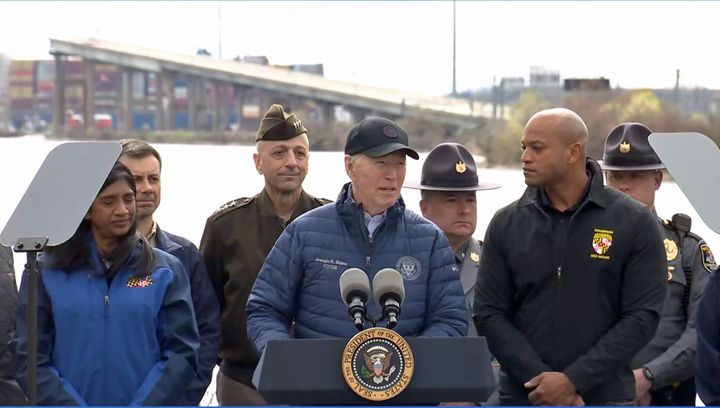 President Biden said reopening the Port of Baltimore, one of the country's largest shipping hubs, is a priority. - Photo: Screen Capture of Biden's April 5 remarks streamed on Whitehouse.gov.