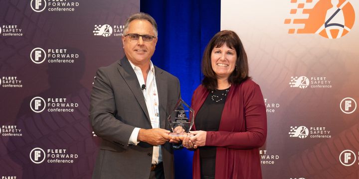 Carol Heinowski accepted HDT's 2022 Safety & Compliance Award from J.J. Keller's Glen Hayes at...