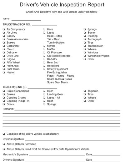 A sample driver vehicle inspection report from FMCSA. - Source: FMCSA