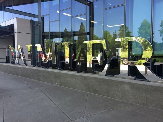 Daimler sign in front of Daimler Truck North America headquarters