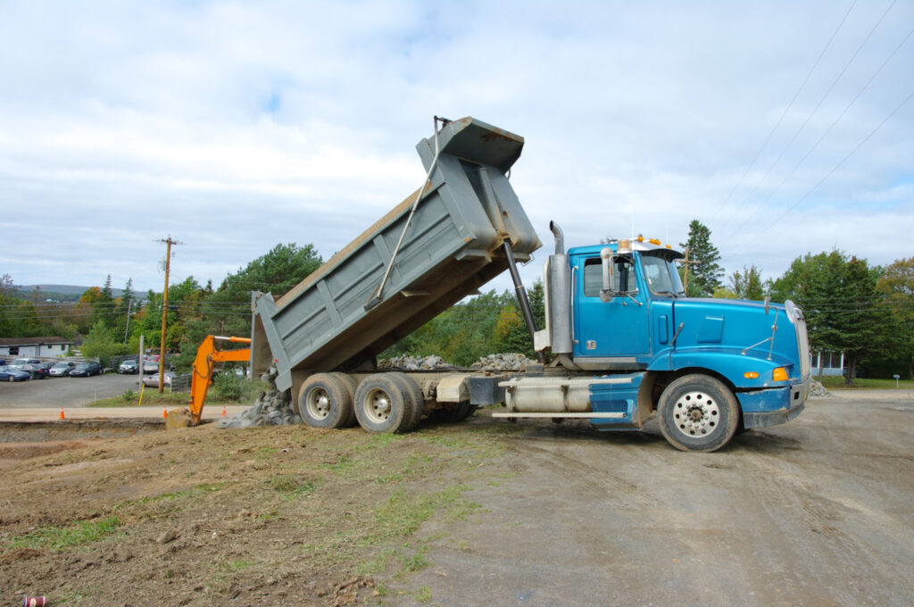 Dump truck with box raised