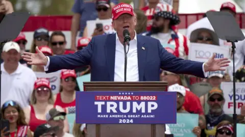 Getty Images Former US President Donald Trump speaks during a campaign event at Sunset Park in Las Vegas, Nevada, US, on Sunday, June 9, 2024. 