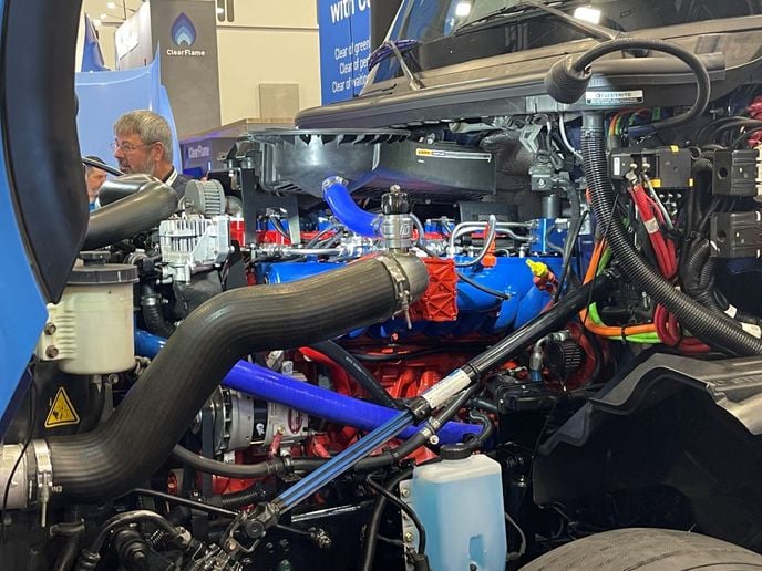 Close-up of an experimental liquid-hydrogen truck engine.