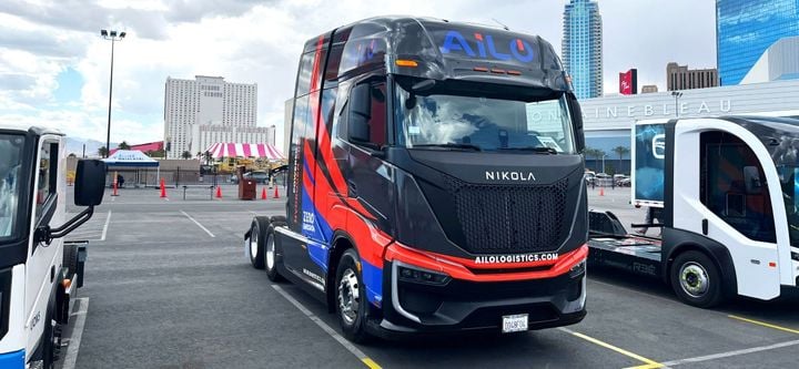 AiLo Nikola hydrogen fuel cell truck at ACT Expo 2024 in Las Vegas.