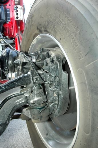 Class 8 air disc brakes on a steer wheel.