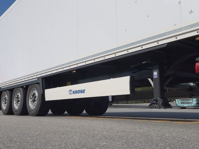 Truck trailer side guard safety barrier.