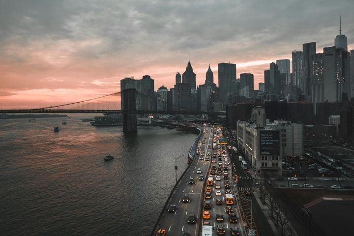 New York City expressway at dusk.