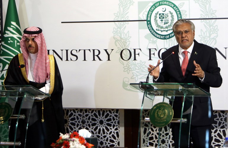 Saudi Foreign Minister Prince Faisal bin Farhan Al-Saud visited Pakistan in May this year. [Sohail Shahzad/EPA]