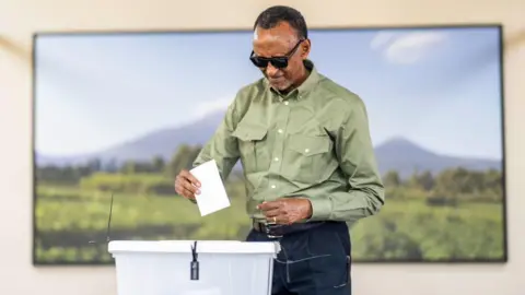 Office of the President of Rwanda An image of Rwanda's president Paul Kagame voting during the country's election on 15 July 2024