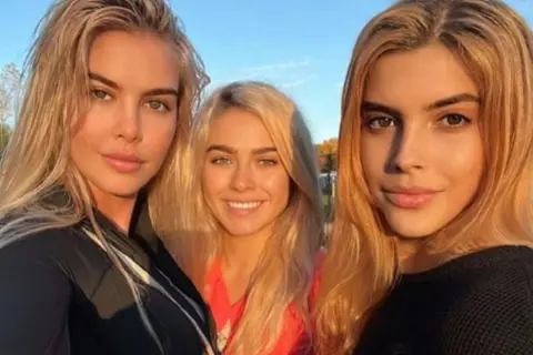 Kat Torres (L-R) Kat Torres, Desirrê and Letícia, all with matching platinum blonde hair 