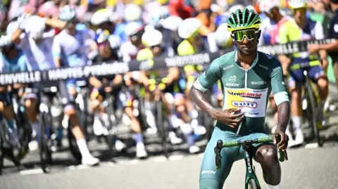 AFP Eritrean Biniam Girmay Hailu of Intermarche-Wanty pictured at the start of stage 15 of the 2024 Tour de France cycling race, from Loudenvielle to Plateau de Beille, France (107,7 km), on Sunday 14 July 2024