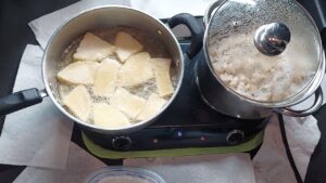 Healthy Trucker Cooking Fried Bammy & Vegetables