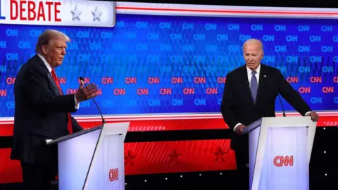 Getty Images US President Joe Biden and Republican presidential candidate, former US President Donald Trump participate in the CNN Presidential Debate at the CNN Studios on June 27, 2024 in Atlanta, Georgia