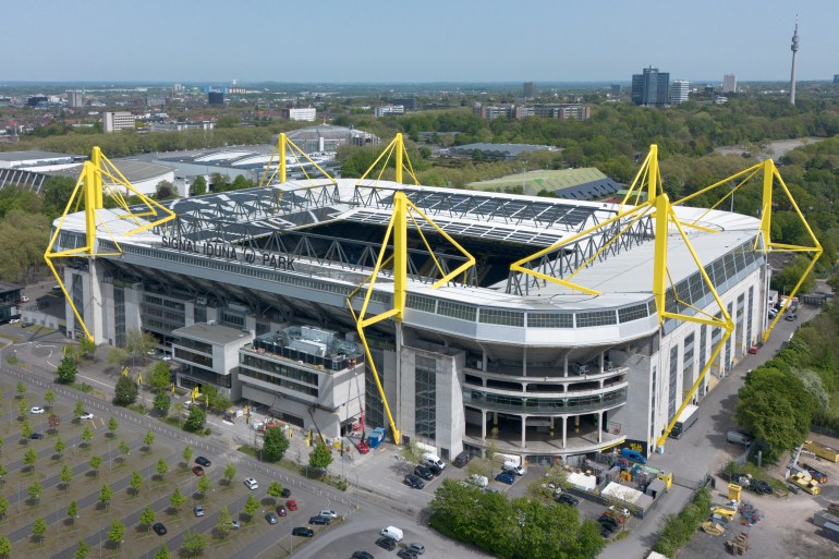 Exterior shot of football stadium.