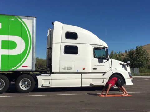 Trucker doing yoga Hell’s Kitchen