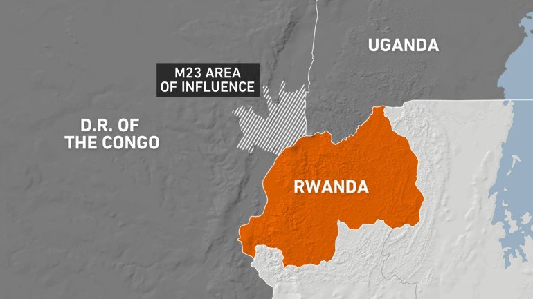 Rwanda, DRC, Uganda map