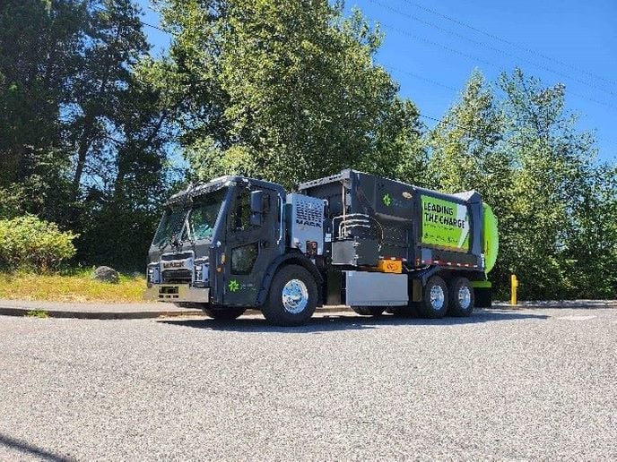 Mack LR Electric refuse truck.