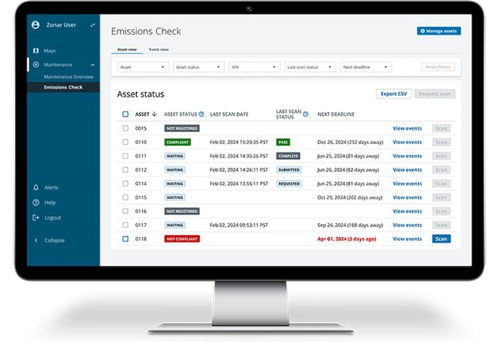 Zonar telematics emissions dashboard.