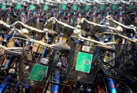 Getty Images : Bicycles from the Kanyashree Project at the Block Development Offices of Midnapore ready for distribution among the poor Girl Students. Kanyashree Project is an International recognised project of West Bengal Government by UNICEF. The Project aims at making education easy for the poor 