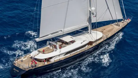 EPA A handout photo made available on 19 August 2024 by Perini Navi Press Office shows the 'Bayesian' sailing boat, in Palermo, Sicily, Italy