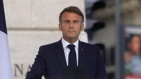 EPA Emmanuel Macron giving a speech at 80th anniversary of the liberation of Paris, 25 August