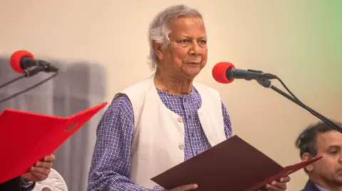 EPA The Nobel Peace Prize winner Muhammad Yunus was sworn in on Thursday as head of an interim government in Bangladesh