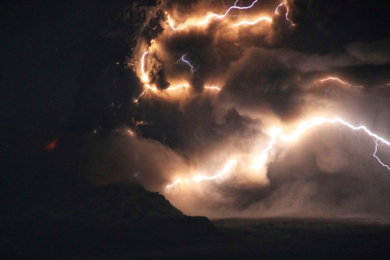  the eruption of the Shiveluch volcano is seen 