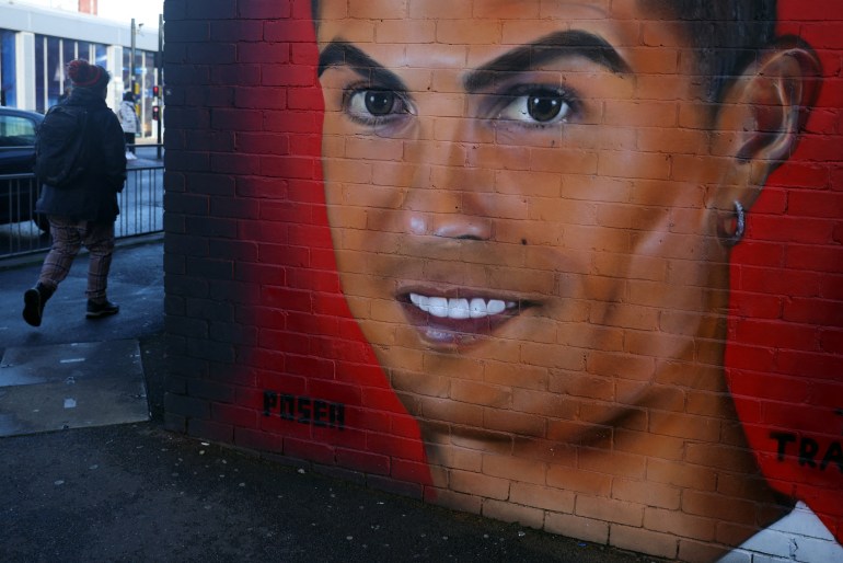 Soccer Football - Cristiano Ronaldo leaves Manchester United - Manchester, Britain, November 23, 2022 General view of the Cristiano Ronaldo mural outside The Tafford pub in Manchester REUTERS/Phil Noble