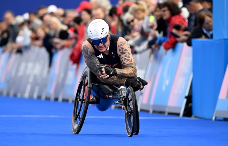 Paris 2024 Paralympics - Athletics - Men's Marathon - T54 - Paris, France - September 8, 2024 David Weir of Britain reacts after finishing the race REUTERS/Jennifer Lorenzini