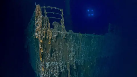 RMS Titanic Inc Underwater image of Titanic showing missing railings