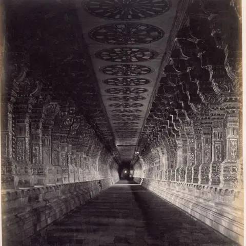 dag Edmund David Lyon
Ramisseram Pagoda (Long Side Aisle)
(Ramalingeswara temple, Rameswaram)
Silver albumen print mounted on card, 
1867–68