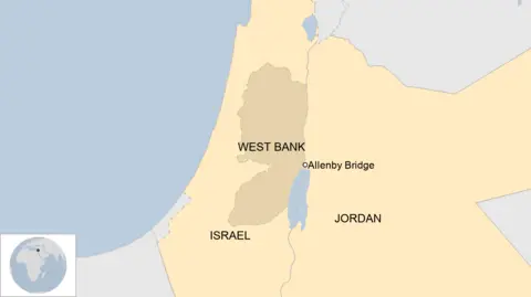 Map showing Israel, Jordan, the West Bank and Allenby Bridge