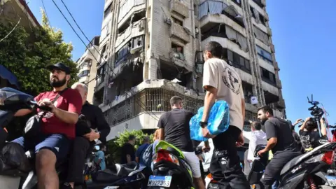 Getty Images A healthcare centre in downtown Beirut that was hit on Thursday. Israel said the centre was affiliated with Hezbollah. 