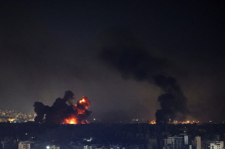 Smoke and flames rise over Beirut's southern suburb