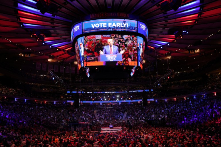 Trump on the jumbo screen at Madison Square Garden