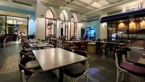 Restaurants like Loris, usually packed, are deserted as customers spend their evenings at home