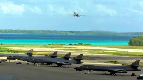 Getty Images US Air Force bomber takes off from Diego Garcia in October 2001