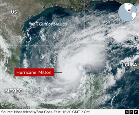 Satellite image showing location of Hurricane Milton in Gulf of Mexico