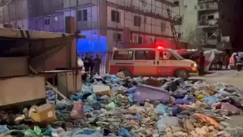 World Health Organization Screengrab of a World Health Organization video showing a Palestinian Red Crescent ambulance outside Kamal Adwan hospital in northern Gaza (24 October 2024)