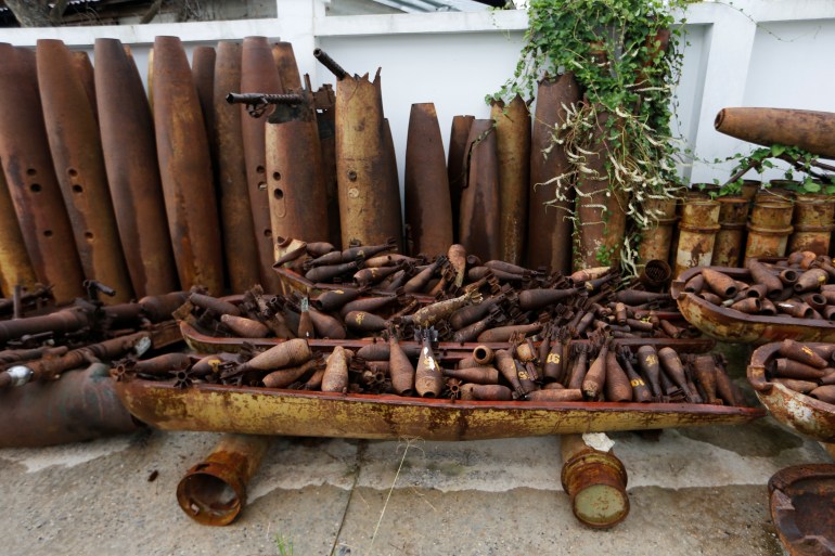 A courtyard is used as a deposit of bombs dropped by the U.S. Air Force planes during the Vietnam War in Xieng Khouang, Laos September 1, 2016. REUTERS/Jorge Silva SEARCH "LAOS BOMBS" FOR THIS STORY. SEARCH "WIDER IMAGE" FOR ALL STORIES.