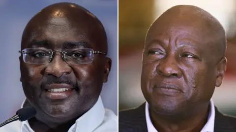 AFP A composite image of headshots of the two main candidates in Ghana's presidential election. Mahamudu Bawumia is on the left side and John Mahama is on the right.