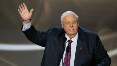 Getty Images Jim Justice waving at the Republican convention