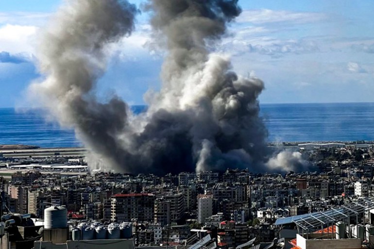 Smoke rises from the site of an Israeli airstrike that targeted Beirutís